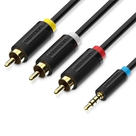 Cabo Estéreo Vention BCBBG/ Jack 3.5 Macho - 3x RCA Macho/ 1.5m/ Preto