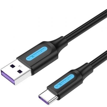 Cabo USB 2.0 Tipo-C Vention CORBC/ USB Macho - USB Tipo-C Macho/ Até 100W/ 480Mbps/ 25cm/ Preto