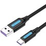 Cabo USB 2.0 Tipo-C Vention CORBC/ USB Macho - USB Tipo-C Macho/ Até 100W/ 480Mbps/ 25cm/ Preto