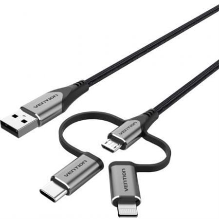 Cabo USB 2.0 Tipo-C Vention CQJHF/ USB Macho/ USB Tipo-C Macho - MicroUSB Macho - Lightning Macho/ 480Mbps/ 1m/ Cinza