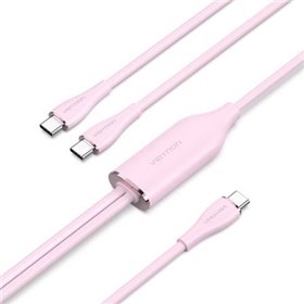 Cabo USB Tipo-C Vention CTMPG/ USB Tipo-C Macho - 2 x USB Tipo-C Macho/ Até 100W/ 480Mbps/ 1.5m/ Rosa