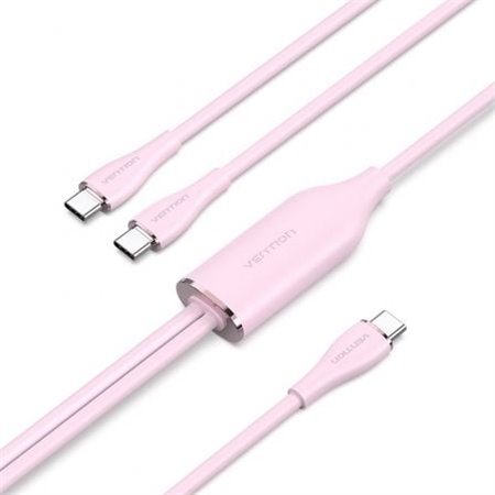 Cabo USB Tipo-C Vention CTMPG/ USB Tipo-C Macho - 2 x USB Tipo-C Macho/ Até 100W/ 480Mbps/ 1.5m/ Rosa