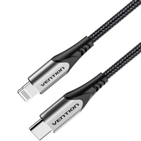 Cabo USB 2.0 Tipo-C Lightning Vention TACHH/ USB Tipo-C Macho - Lightning Macho/ Até 27W/ 480Mbps/ 2m/ Cinza e Preto