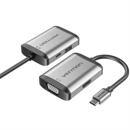 Conversor Vention TFAHB/ 1xUSB/ 1xHDMI/ 1xVGA/ 1xUSB Tipo-C PD/ 15cm/ Cinza