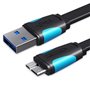 Cabo USB 3.0 Vention VAS-A12-B025/ MicroUSB Macho - USB Macho/ 10W/ 5Gbps/ 25cm/ Azul e Preto