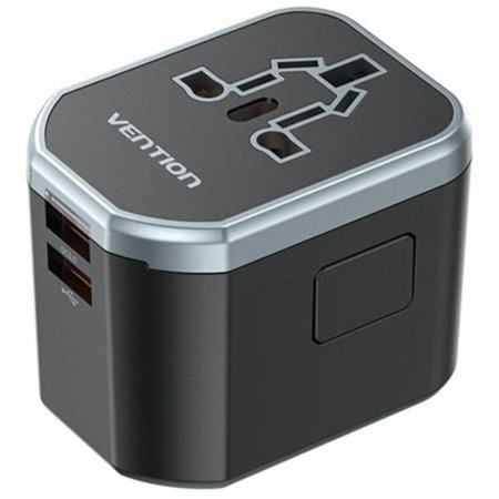 Carregador de Parede Universal Vention FJCB0/ Toma de Corriente Universal/ 1xUSB Tipo-C/ 2xUSB/ 20W