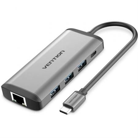 Docking USB Tipo-C Vention CNDHB/ 1xHDMI/ 3xUSB/ 1xUSB Tipo-C PD/ 1xRJ45/ 1xLeitor Placas/ Cinza