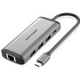 Docking USB Tipo-C Vention CNDHB/ 1xHDMI/ 3xUSB/ 1xUSB Tipo-C PD/ 1xRJ45/ 1xLeitor Placas/ Cinza