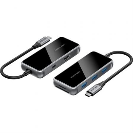 Docking USB Tipo-C Vention TFMHB/ 1xHDMI/ 3xUSB/ 1xUSB Tipo-C PD/ 1xLeitor Placas SD e MicroSD/ Cinza