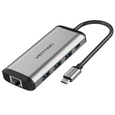 Docking USB Tipo-C Vention THAHB/ 1xHDMI/ 3xUSB/ 1xUSB Tipo-C PD/ 1xRJ45/ 1xLeitor Placas/ 1xAudio/ Cinza