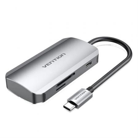 Docking USB Tipo-C Vention TNHHB/ 3xUSB/ 1xUSB Tipo-C PD/ 1xLeitor Placas SD e MicroSD/ Cinza