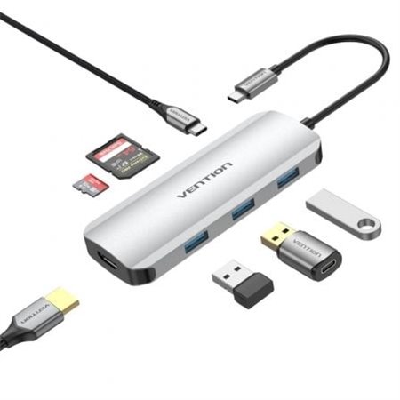 Docking USB Tipo-C Vention TOJHB/ 1xHDMI/ 3xUSB/ 1xUSB Tipo-C/ 1xLeitor Placas/ Cinza