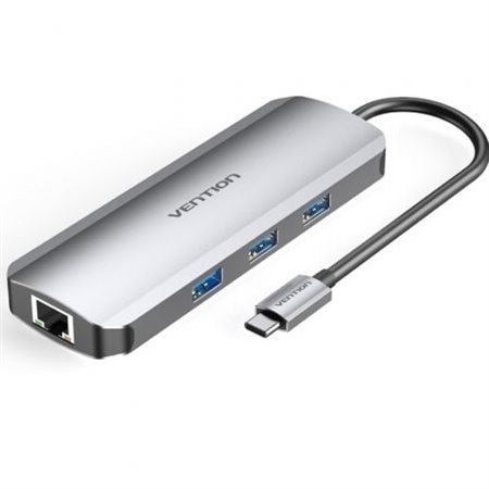 Docking USB Tipo-C Vention TOKHB/ 1xHDMI/ 3xUSB/ 1xUSB Tipo-C PD/ 1xRJ45/ 1xLeitor Placas SD e MicroSD/ Cinza