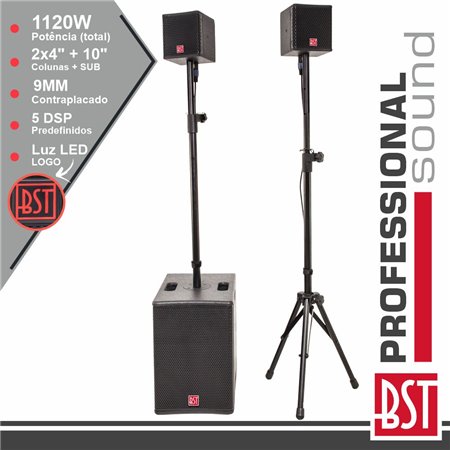 Conjunto Som BI-Amplificado Pro 2.1 1120W DSP BST