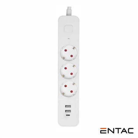 Extensão Elétrica 3X Schuko +3 USB c/ Interruptor 1.5M Entac