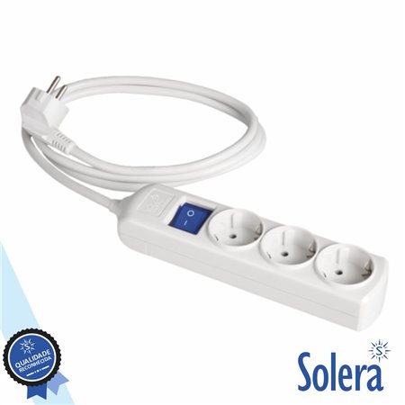 Tomada Elétrica c/ 3 Saídas Interruptor 1.5M Branco Solera