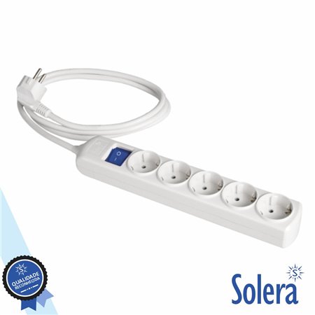 Tomada Elétrica c/ 5 Saídas Interruptor 3M Branco Solera