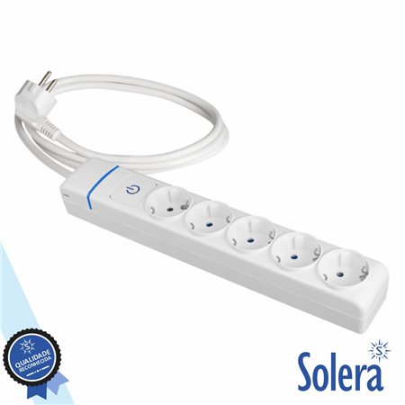 Tomada Elétrica c/ 5 Saídas Interruptor 1.5M Branco Solera