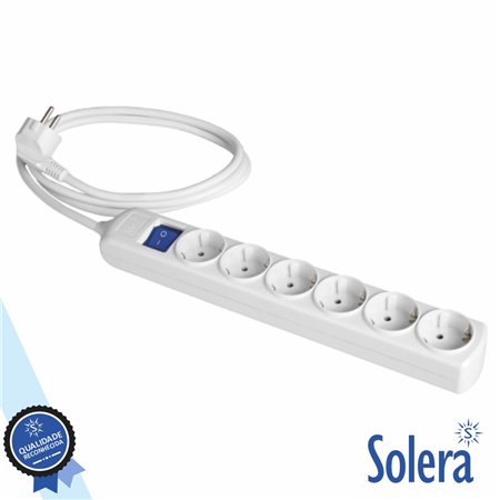 Tomada Elétrica c/ 6 Saídas Interruptor 3M Branco Solera