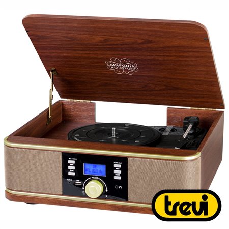 Gira-Discos 33/45/78Rpm Vintage BT/AUX/USB Madeira Trevi