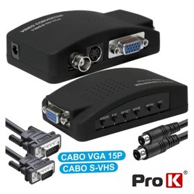 Conversor Vídeo VGA+Bnc+Svhs p/ VGA c/ Cabos Prok