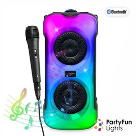 Coluna c/ Microfone 2X10W USB/BT/SD/AUX/FM LED Partyfun