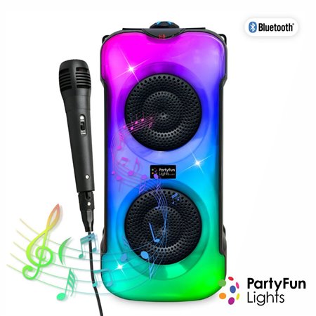 Coluna c/ Microfone 2X10W USB/BT/SD/AUX/FM LED Partyfun