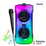 Coluna c/ Microfone 2X10W USB/BT/SD/AUX/FM LED Partyfun