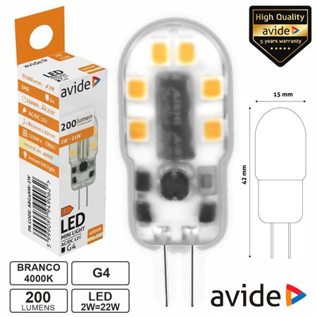 Lâmpada LED G4 2W 12V 4000K 200Lm Avide