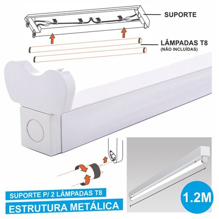 Armadura 1.2M p/ 2 Lâmpadas Tubulares T8 G13