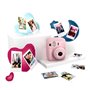 Kit de câmera Fujifilm instax mini 12 rosa pastel + papel 10 fotos + 3 porta-retratos