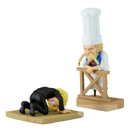 Figura banpresto one piece world figura colecionável log stories sanji & zeff 8cm