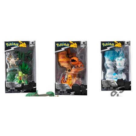 Pacote de mini mundos Pokémon + 2 figuras mundiais aleatórias