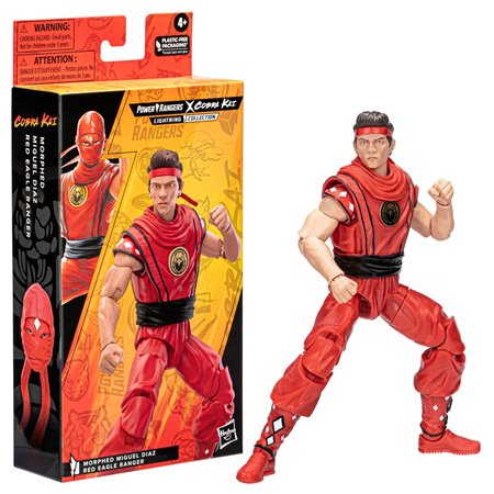 Hasbro power rangers x cobra kai relâmpago coleção figura miguel diaz red eagle ranger