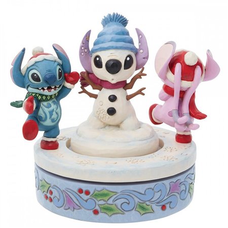 Enesco Disney Stitch e figura decorativa de anjo com boneco de neve giratório