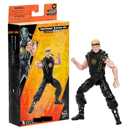 Hasbro power rangers x cobra kai coleção relâmpago transformada johnny lawrence figura de ranger preto