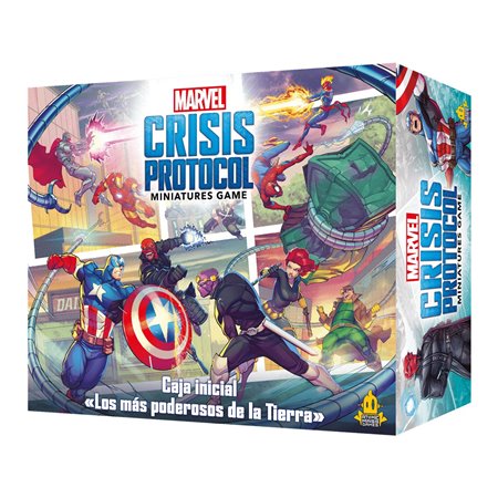 Caixa inicial do jogo de tabuleiro do protocolo de crise da Marvel, o mais poderoso do planeta, idade recomendada de 14 anos