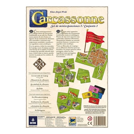 Expansões do jogo de tabuleiro Devir Carcassonne reunidas