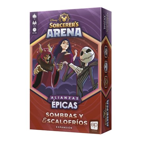 Jogo de tabuleiro da Disney feiticeiro arena expansão de sombras e calafrios idade recomendada 13 anos