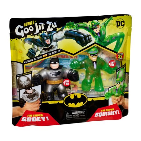 Pacote de 2 figuras bandai goo jit zu dc heróis batman vs o enigma