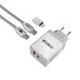 CARREGADOR ULTRA RÁPIDO SUBBLIM 2xUSB PAREDE PD25W+QC3.0+Cabo C a C e branco relâmpago