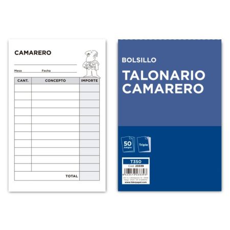 Talonario Camarero de Bolsillo 85X135 Mm 350 Triplicado