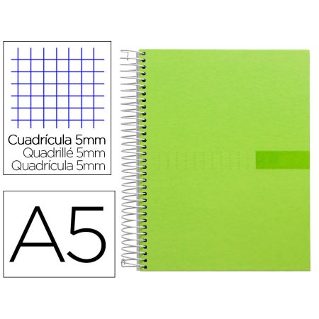 Caderno Espiral Din A5 Crafty Capa Forrada 120 F 90 Gr Quadricula 5Mm 5 Bandas de Cores 6 Furos Cor Verde