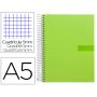 Caderno Espiral Din A5 Crafty Capa Forrada 120 F 90 Gr Quadricula 5Mm 5 Bandas de Cores 6 Furos Cor Verde