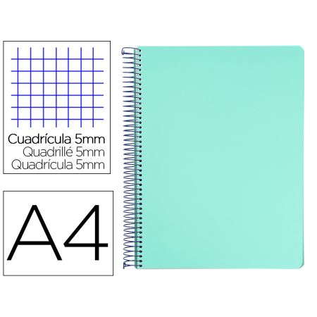 Caderno Espiral Din A4 Wonder Capa Plastico 120 F 90 Gr Quadricula 5 Mm 5 Bandas de Cores 4 Furos Verde