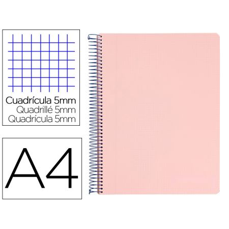 Caderno Espiral Din A4 Wonder Capa Plastico 120 F 90 Gr Quadricula 5 Mm 5 Bandas de Cores 4 Furos Rosa