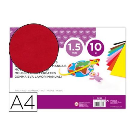 Goma Eva Din A4 60 Gr Espessura 1,5Mm Vermelho Pack 10 Folhas