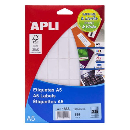 Apli Pacote de 525 Etiquetas A5 19,0 x 40,0mm - Branco