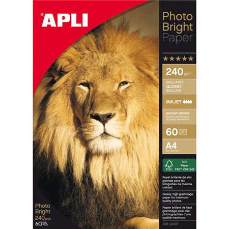 Papel Fotográfico Apli Photobright A4 240g 60 Folhas