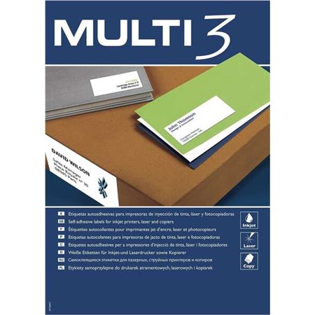 Pacote Multi3 de 2700 etiquetas brancas tamanho 70x30mm - 100 folhas x 27 etiquetas - adequadas para impressão